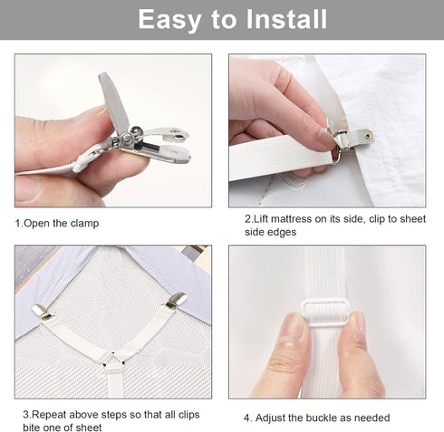 Sheet Straps Bed Sheet Holder Straps, Fitted Sheet Clips Adjustable Elastic Crisscross Suspenders Bedding Accessories Bed Sheet Fasteners for Corn...