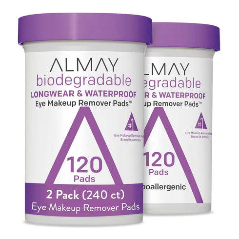 Almay Biodegradable Makeup Remover Pads, Longwear & Waterproof, Hypoallergenic, Fragrance-Free, Dermatologist & Ophthalmologist Tested, 2 Pack...