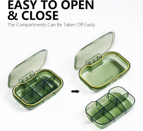 Sukuos 6 Compartments Travel Pill Organizer, Portable Daily Pill Box for Purse Pocket, Easy to Open Small Pill Case for Medicine, Fish Oil, Vitami...