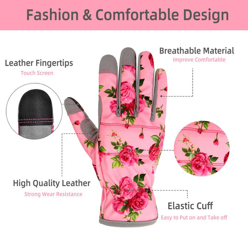Leather Gardening Gloves for Women, Flexible Breathable Garden Gloves,Thorn Proof Working Gloves for Weeding, Digging and Pruning, Medium, Pink...