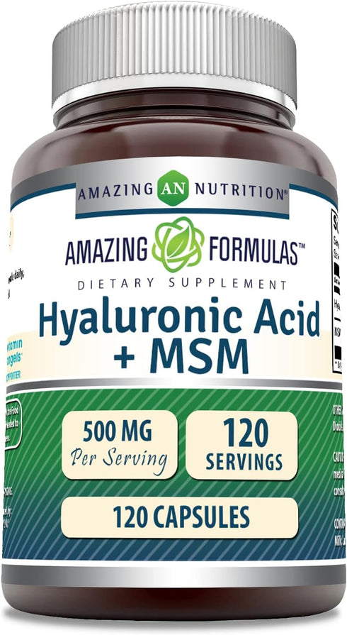 Amazing Formulas Hyaluronic Acid & MSM Supplement | 500 Mg | 120 Capsules | Non-GMO | Gluten-Free | Made in USA...