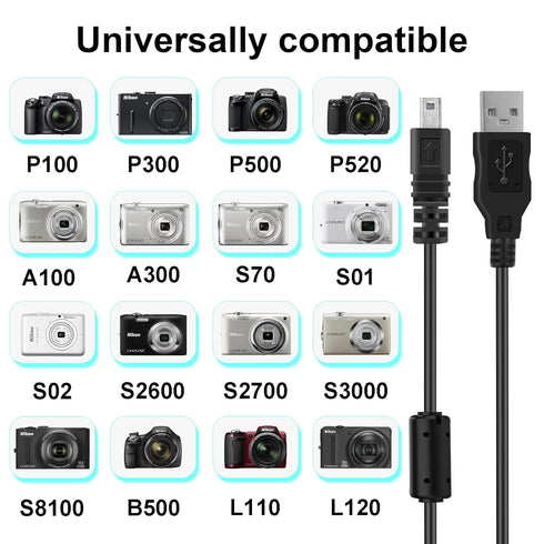 UC-E6 USB Cable for Nikon CoolPix S4000 S3000 S3300 S3700 S6500 S3500 S6600 S6300, P100 P530, Compatible with Nikon Digital SLR DSLR D3300 D750 D5...