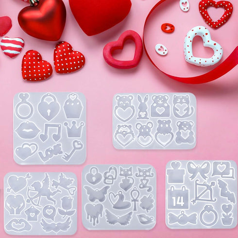 5 Packs Valentine's Day Earring Resin Silicone Molds Kit, Love Heart Shape Resin Mold with 300Pcs Earring Hook Jump Ring for Epoxy Resin Casting D...