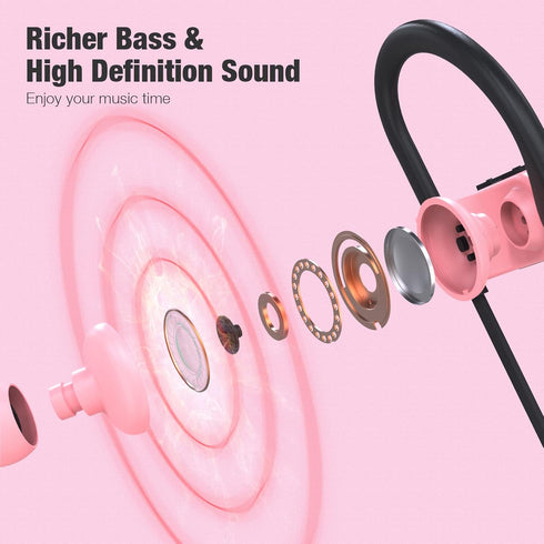 Boean Bluetooth Headphones, Bluetooth Earphones for Women, Girls, Bluetooth 5.3 Running Headphones IPX7 Waterproof with 15 Hrs Playtime Running Sp...
