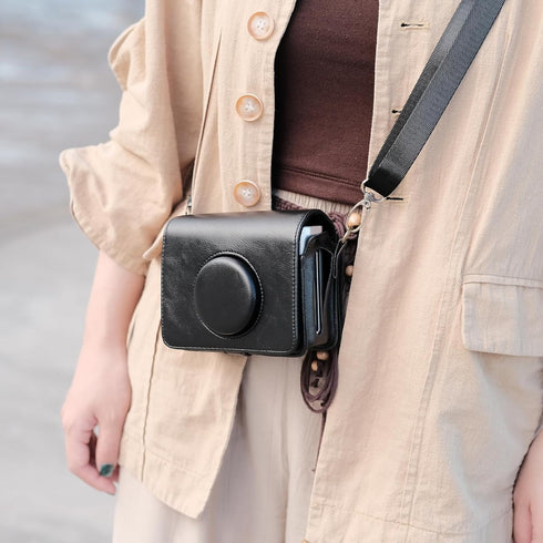 Rieibi Mini EVO Case - Retro PU Leather Protective Case for Fujifilm Instax Mini EVO Instant Camera - Removable Case with Adjustable Shoulder Stra...