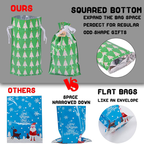 Christmas Gift Bags Assorted Sizes, 22pcs Drawstrings Christmas Bags For Gifts, Presents Wrapping Bags Favor Goody Bags Reusable Plastic Xmas Holi...