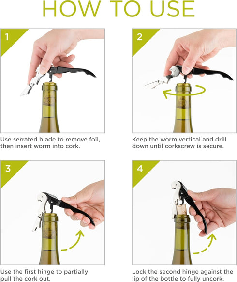 True Brands TrueTap Double Hinged Waiters Corkscrew, Top-notch Stainless Steel Opener with Foil Cutter Built to Last Wine Key Solid Red, Set of 1...