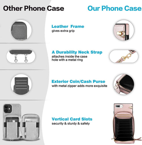 for iPhone XR Zipper Leather Wallet Case (6.1-Inch) - 3-in-1 Crossbody Bag with Card Holder - Shockproof PU Leather Case - 11-Card Capacity & Adju...