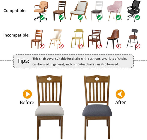Stretch Chair Seat Covers 6 PCS, Removable Washable Dining Chair Covers Anti-Dust Dining Room Seat Cushion Slipcovers (6, Gray)...