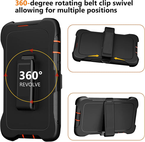 for iPhone 13 Pro Max 6.7" Case with Belt Clip Holster, with 2 Screen Protector, Military Grade Full Body Protection Shockproof Phone Case (BlackO...