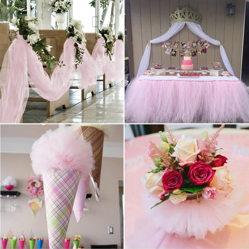 Light Pink Tulle Fabric Rolls 6 Inch by 100 Yards (300 feet) Fabric Spool Tulle Ribbon for DIY Light Pink Tutu Bow Baby Shower Easter Birthday Par...
