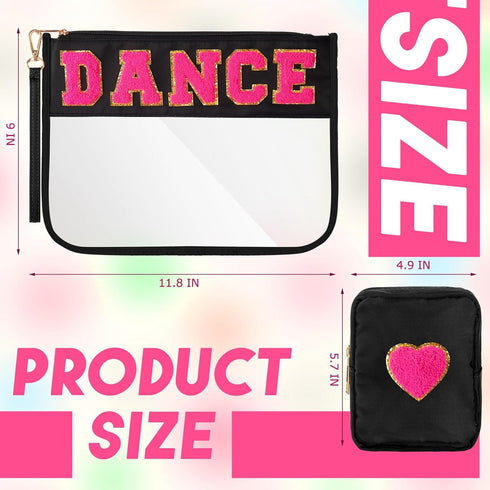 Hillban 2 Pcs Dance Theme Gifts Chenille Letter Bags Dance Preppy Patch Makeup Bag Flat Clear Pouch PVC Organizer Purse Waterproof Travel Cosmetic...