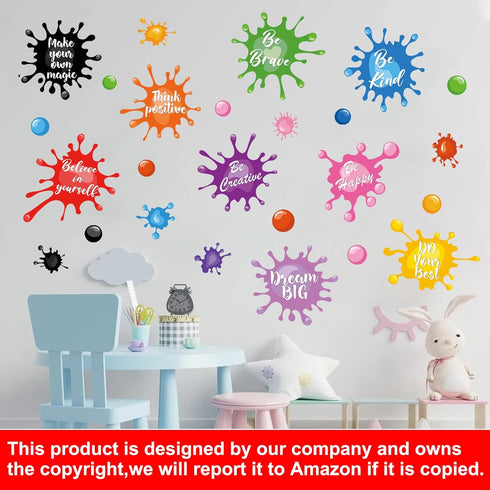 Colorful Inspirational Quotes Wall Decals Watercolor Paint Wall Decals Ink Splatter Splotches Wall Stickers Motivational Lettering Positive Saying...