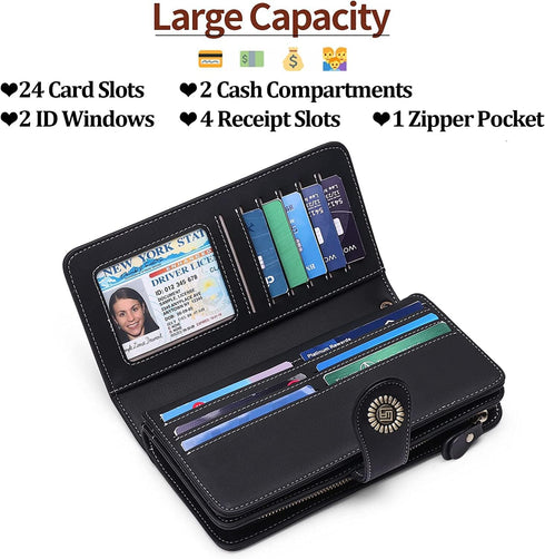 Women Leather Wallet Crossbody Bag Shoulder Bag Double Zipper Mobile Phone Purse Bag with Shoulder Strap...