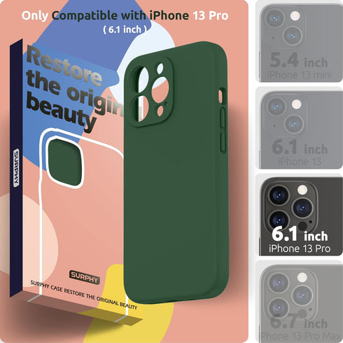 SURPHY Compatible with iPhone 13 Pro Case with Screen Protector, (Camera Protection & Soft Microfiber Lining) Liquid Silicone Phone Case 6.1 inch ...
