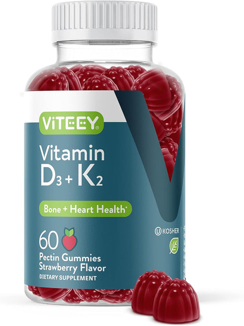 Vitamin D3 K2 Gummies - 1000 IU Vitamin D3 and K2 100mcg - Bone & Heart Health for Adults and Teens - Vegetarian, Gelatin Free, GMO Free - Tasty C...