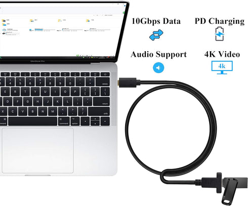 USB 3.1 Type C Panel Mount Extension Adapter Cable Gen 2 USB Type C 3.1 Female Panel Mount to Male Cable,Supports Charging,Data,Audio,Video Cable ...