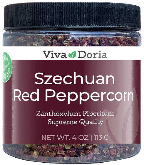 Viva Doria Red Szechuan Peppercorns, Whole Sichuan Pepper, Steam Sterilized, 4 Oz (113 g)...