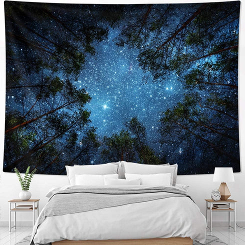 HOMKUMY Starry Wall Tapestry, 3D Printing Forest Starry Night Tapestry Star Tree Tapestry Psychedelic Indian Wall Hanging Tapestry for Home Decor ...