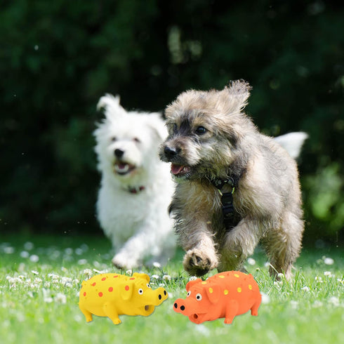 Pig Squeaky Dog Toy, 2 PCS Interactive Rubber Pig Dog Chew Toy - Durable Latex Spot Grunting Pig Dog Toys That Oink for Small Medium Large Dogs (O...