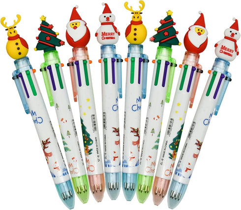 Maydahui 12PCS Christmas Multicolor Ballpoint Pen 6-in-1 Pens Retractable Priting Pen Snowman Reindeer Christmas Tree Santa Claus for Christmas Pa...