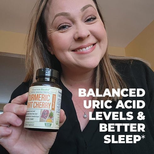 Turmeric Curcumin & Tart Cherry Extract Capsules with Black Pepper & Organic Tumeric. Tart Cherry Capsules Aid Uric Acid Balance, Joint Health, Mu...