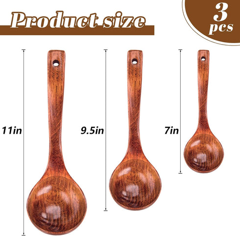 HANSGO 3PCS Wooden Ladle Spoon Set, Non-Stick Wooden Spoons Soup Cooking Spoons Natural Teak Wood Kitchen Utensils for Cooking Stirring Serving...