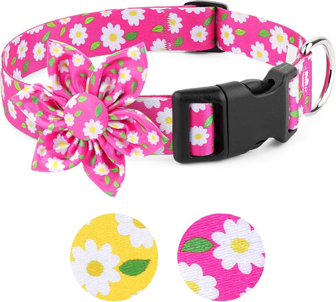 BiPawTi Flower Dog Collar, Soft Small Girl Dog Collar with Floral Patterns Decoration, Cute Daisy Dog Collars for Dogs Puppy, Summer Dog Collar Bo...