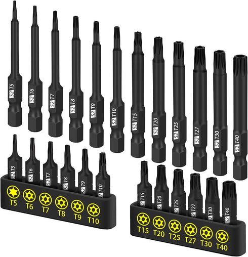 HORUSDY 24-Piece Tamper Resistant Star Bits, S2 Alloy Steel, 1" and 2.3" Long T5 - T40 Security Torx Bit Set....