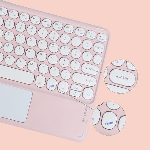 Wireless Bluetooth Keyboard with Touchpad,10 Inch Round Key Wireless Keyboard Rechargeable Ultra Slim Portable Office for iOS Android Windows Devi...