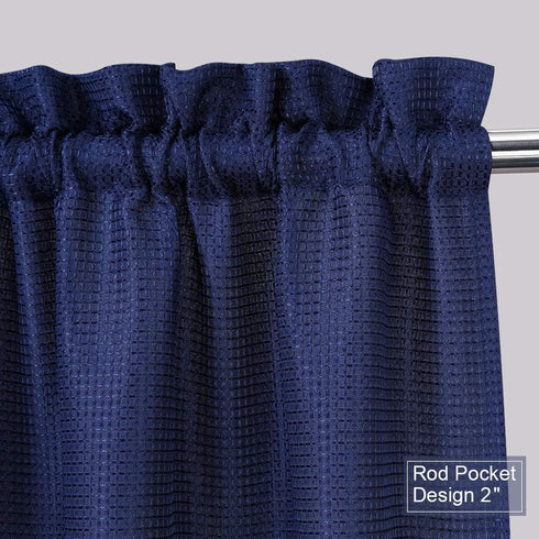 Tier Curtains,Waffle Weave Textured Tailored Short Curtains for Bathroom Waterproof Window Covering Kitchen Cafe Curtains - 30" x 45", Navy Blue, ...