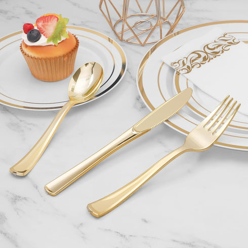 50 Pack 6.9 Inch Gold Plastic Spoons, Heavy Duty Plastic Silverware, Heavyweight Gold Disposable Spoons, Disposable Serving Utensils for Catering,...