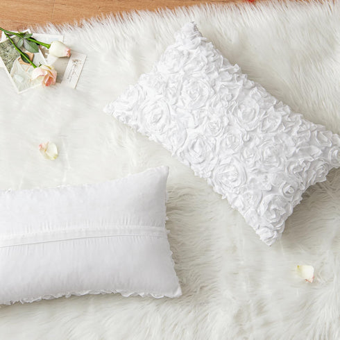 MIULEE 3D Decorative Romantic Valentines Stereo Chiffon Rose Flower Throw Pillow Cover Solid Pillowcase for Girl Women Wedding Sofa Bedroom Car De...
