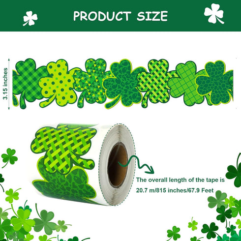 67.9 Feet St Patricks Day Bulletin Board Decorations Green Bulletin Board Border Rolled Lucky Clover Bulletin Board Trim for Classroom Office Bull...