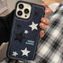 Casechics Compatible with iPhone Case,Cool Denim Fabric Embroidery Star Silicone Camera Lens Protection Soft Shockproof Cover Phone Case (Blue,iPh...