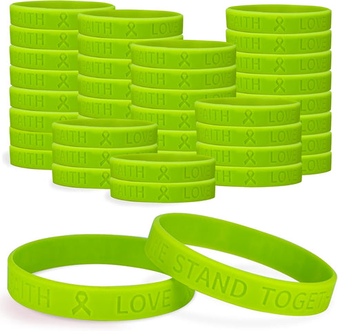 Lime Green Ribbon 50 Pcs Silicone Bracelets Bulk Childhood Mental Health Awareness Products Dysthymic Disorder Lymphoma Lyme Disease Awareness Rub...