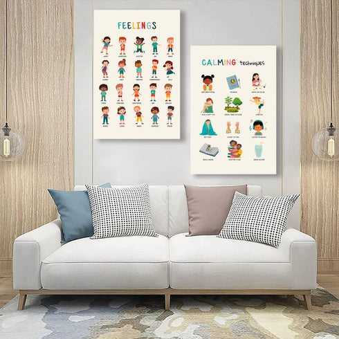 Feelings Chart and Emotions Poster for Toddlers Mental Health Awareness Canvas Wall Art Preschool Emotions Faces Calm Corner Prints Educational Po...