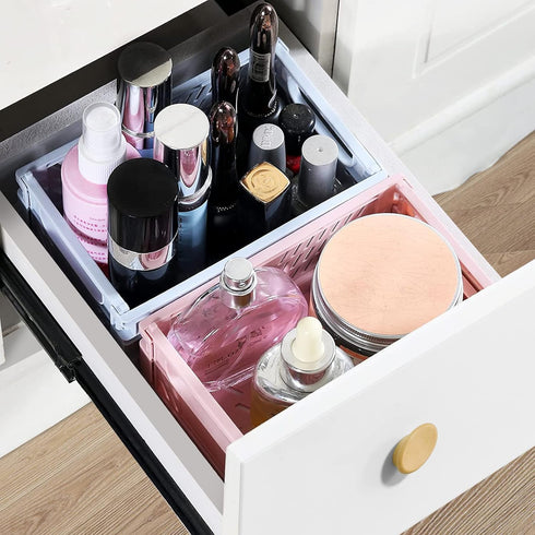 Plastic Baskets for Desk Organizing, Drawer Organizer, 2 Medium+2 Small Durable Folding Storage Crate for Home Kitchen Classroom Office Bedroom an...