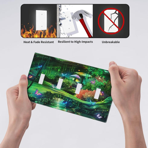 Decorative Switch Plate Covers Forest Spring Enchanted Fairy Wonderland Green Ground 4 Gang Device Light Switch Cover Quad Toggle Wall Plate Elect...
