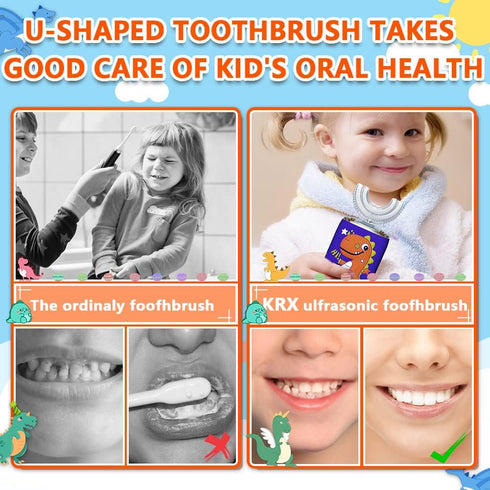Kids Electric Toothbrush, U Shaped Ultrasonic Automatic Toothbrushes Dinosaur Design with Six Modes Smart Timer Replacement Brush IPX7 Waterproof ...