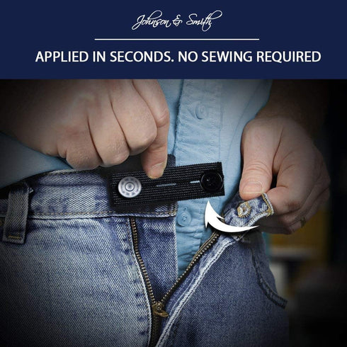 Johnson & Smith Elastic Pants Waist Extenders (6 Pack), Adjustable Waistband Expanders for Men and Women, Jeans Pants Button Extender Set (Black)...
