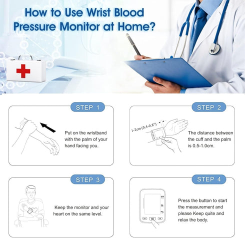 Wrist Blood Pressure Monitor Automatic Wrist Bp Monitor Talking Blood Pressure Cuff for Home Use Adjustable Cuffs for Adult Electronic Digital Lar...