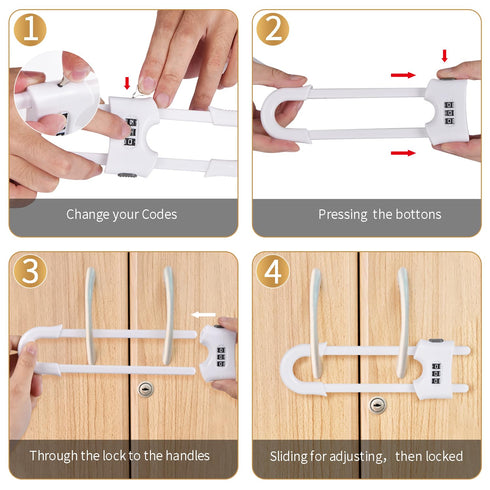4 Pack U-Shaped Sliding Cabinet Locks Multifunctional Child Safety Lock Adjustable Baby Proof Clips for Home Cabinets Refrigerator Doors Cabinet K...