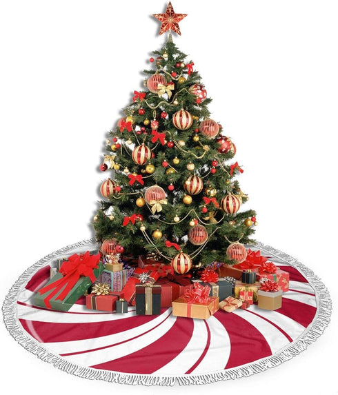 FREEHOTU Mint Sugar Double Swirl Candy Christmas Tree Skirt Gorgeous Edge Tassel Lace for 48" Xmas Ornaments Decoration...