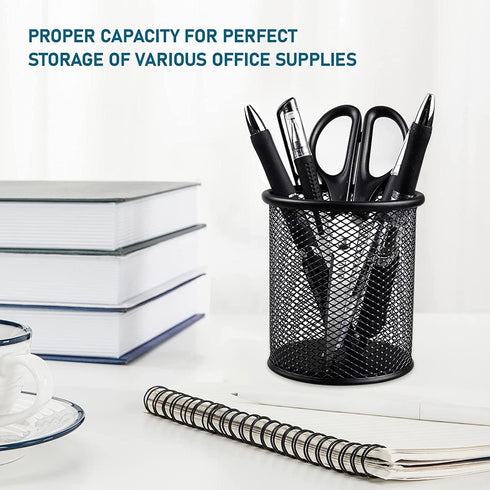 QYH Metal Pencil Holder for Desk Mesh Pen Cup 4 Packs Black Pen Organizer Office 3.54x3.93 Inch...