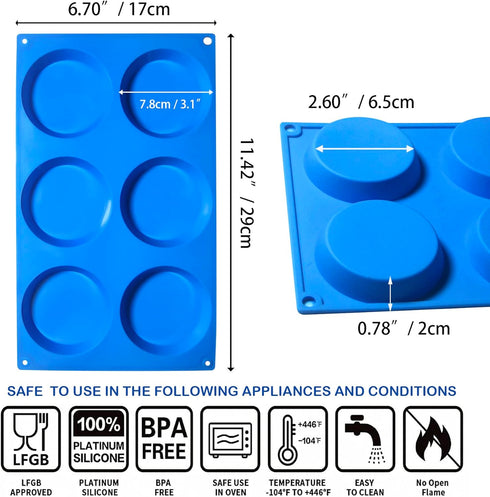 Silicone Muffin Top Pans for Egg, Muffins Eggs Molds for Baking Non-Stick 3" Round Silicone Mold for Muffins, Eggs, Tarts, Corn Bread, Whoopie Pie...