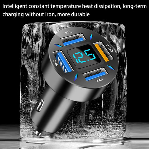 4 Ports USB Car Charger, 66W Super Fast Charging with QC 3.0, PD 20W and USB 2.4A Charger Adapter, Quick Charge with LED Voltmeter, Auto Cigarette...