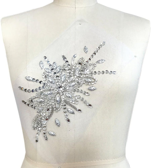 Exquisite Uniquely Pure Handmade Bright Crystal Patches Sew-on Rhinestones Applique with Stones Sequins Beads for Wedding Dress DIY Manual Accesso...