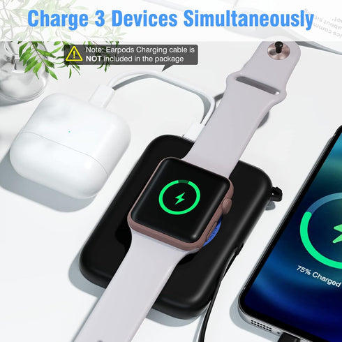 Portable Wireless Charger for Apple Watch 9/8/Ultra//4/37/6/5/2/SE, 5000mAh Magnetic iWatch Charger Power Bank with Built in Cable - Travel for Al...