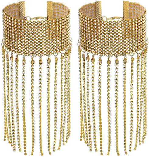 ELABEST Rhinestone Ankle Bracelets Crystal Tassel Anklet 2pcs Glitter Tennis Foot Chain Wedding Jewelry Accessories For Women and Girls...